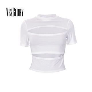 Vesglory เสื้อยืด คอกลม แขนสั้น สีพื้น เซ็กซี่ สําหรับผู้หญิง