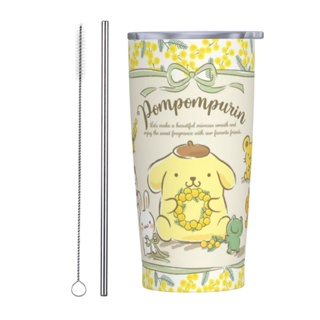 Sanrio PomPomPurin แก้วกาแฟ พร้อมหลอดดูด 20 ออนซ์ PS ด้านใน 304 ด้านนอก 201 สําหรับรถยนต์