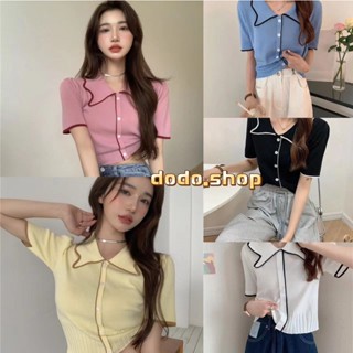 [DODO] 🍯| พร้อมส่ง |☄️ เสื้อไหมพรมคอปกแต่งแบบเก๋ๆ มีกระดุม สม็อคเอวนิดๆ สวยเรียบสุดๆ(6a25)