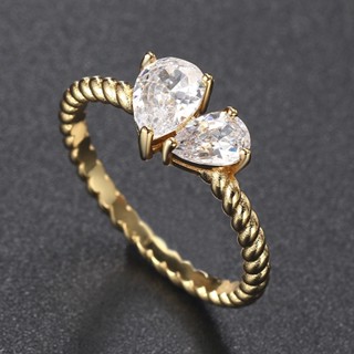 Crystal Romantic Heart Rings for Women Twist Gold Color Finger Engagement Ring Valentines Day Womens Gift Fashion Jewelry R765