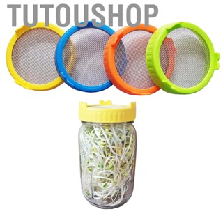 Tutoushop 4Pcs Plastic Sprouting Lids with Stainless Steel Screen for 86mm Wide Mouth Jars Strainer Lid Stand