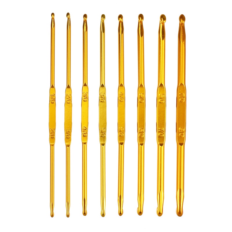 เครื่องมือถักโครเชต์ อลูมิเนียมออกไซด์ ปลายคู่ สีทอง 1/0-8/0 สําหรับถักโครเชต์ DIY 1 ชิ้น