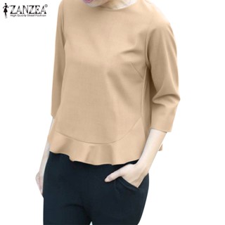 Zanzea เสื้อคอกลม แขนสั้น สีพื้น สไตล์เกาหลี สําหรับผู้หญิง