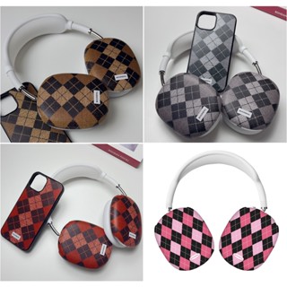 Argyle checkered pattern matt / glossy case (12 types) compatible for airpods max / pink blue korea black white leopard