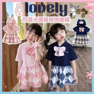 Original girls dress 23 summer two-color three-dimensional cartoon hooded skirt short sleeve diamond mesh dress Princess dress