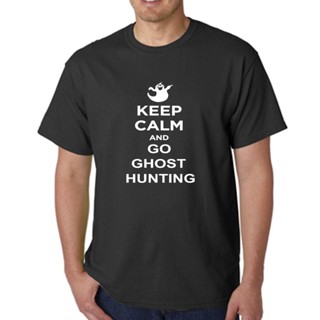 Qiuy5 {พร้อมส่ง เสื้อยืดผ้าฝ้าย 100% พิมพ์ลาย Keep Calm Go Ghost Hunting Add Text Back Paranormal Hunter Valentines พลัส