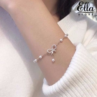 Ellastore123 สร้อยข้อมือโซ่ ประดับไข่มุกเทียม พลอยเทียม ทรงเรขาคณิต ปรับได้ เข้ากับทุกการแต่งกาย สําหรับผู้หญิง