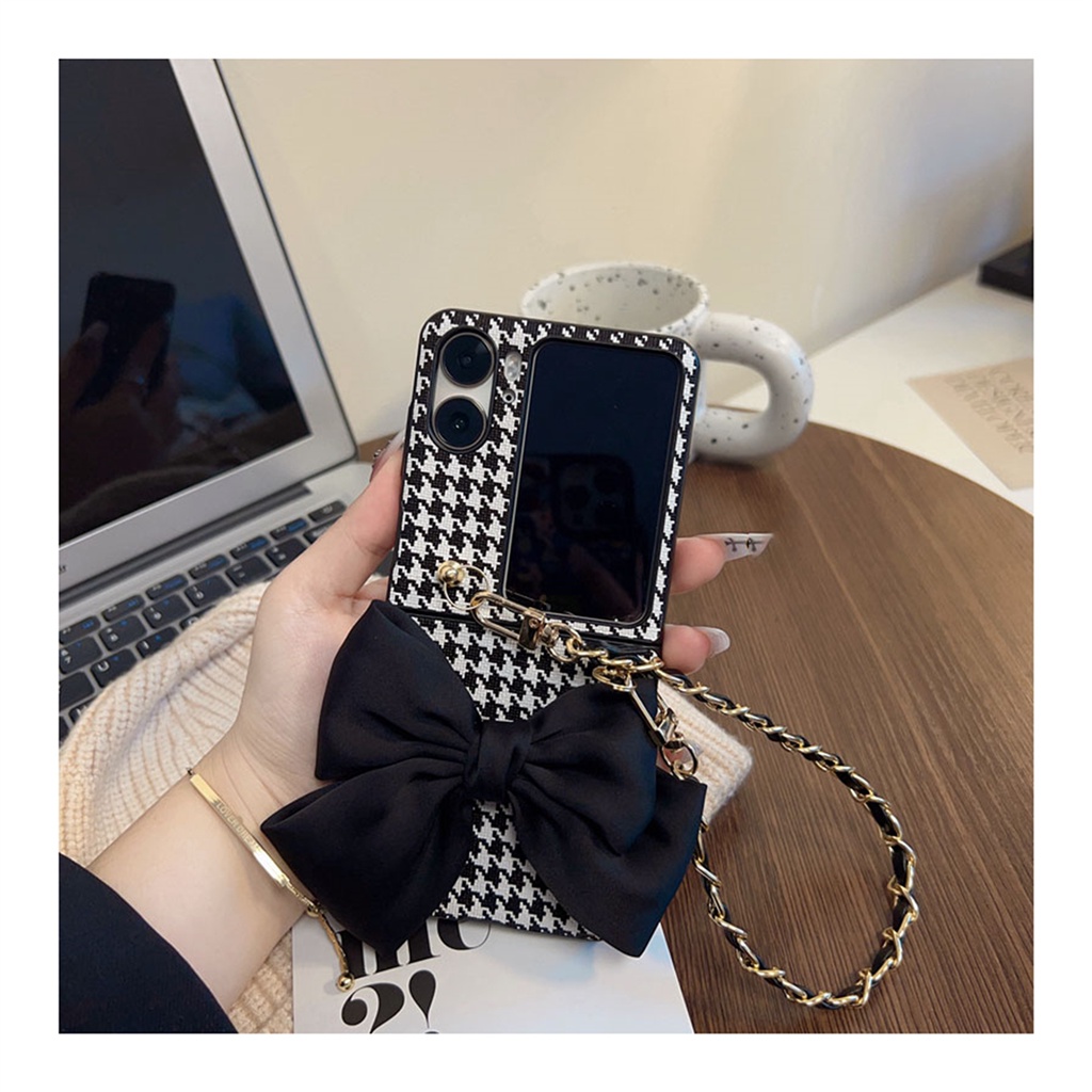 เคสโทรศัพท์มือถือหนัง ฝาพับ ลายดอกคามิเลีย โบว์ 3D กันกระแทก พร้อมช่องใส่บัตร และสายคล้องมือ หรูหรา สไตล์เกาหลี สําหรับ OPPO Find N2 findn2 Find N2 Flip N3