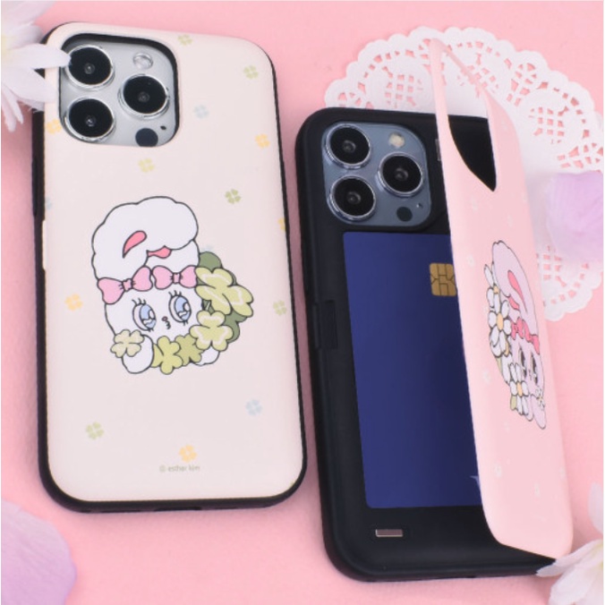 Esther Bunny - Blooming Flower Card Door Bumper Case compatible for iphone 14 13 12 11 s23 s22 ultra