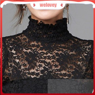 【WL】เสื้อยืดแขนกุด คอสูง ผ้าลูกไม้ เข้ารูป สไตล์เรโทร สําหรับผู้หญิง