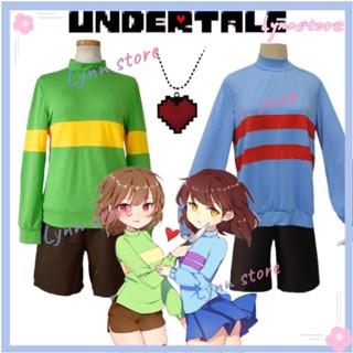 Cod Game  Undertale  FRISK CHARA เสื้อคอสเพลย์ ผู้ชาย / ผู้หญิง สีเขียว สีฟ้า ลําลอง แขนยาว เสื้อสวมหัว เครื่องแต่งกายคอสเพลย์