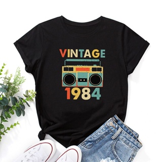 Vintage 1984 Print T Shirt Cotton Women Shirt O Neck Short Sleeve Graphic Tee Tops_03
