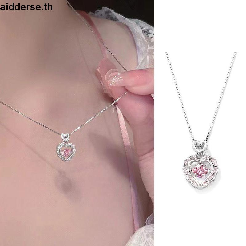 เครื่องประดับแฟชั่น สร้อยคอ จี้หัวใจ ประดับเพชรเทียม เพทาย สีชมพู สําหรับผู้หญิง