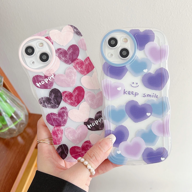 Soft Casing Samsung Galaxy A05 A05S A15 S24 S23 Plus Ultra FE S22 S21 S20 S23+ S22+ S21+ 5G S20+ A02 A02S A03S A11 A50 A50S A30S A20S A72 4G A20 A30 M11 M02 Cute Waves Edge Clear Purple Love Oval Lens Protection Fine Hole Shockproof Phone Case STB 35