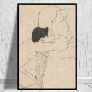 โปสเตอร์ผ้าใบ พิมพ์ลาย Egon Schiele Lovers สไตล์วินเทจ สําหรับตกแต่งผนังบ้าน