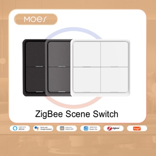 Moes 4 Tuya ZigBee สวิตช์ปุ่มควบคุมอัตโนมัติ ไร้สาย 12 ฉาก ใช้แบตเตอรี่ สําหรับอุปกรณ์ Tuya