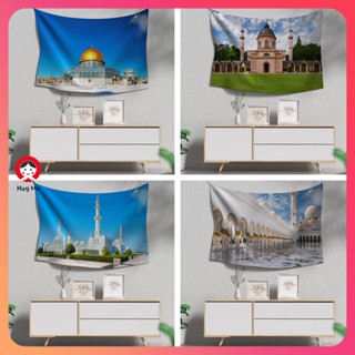 พรมแขวนผนัง ลาย Ramadan Kareem Mosque HD สีขาว สีฟ้า สําหรับตกแต่งบ้าน ห้องนอน