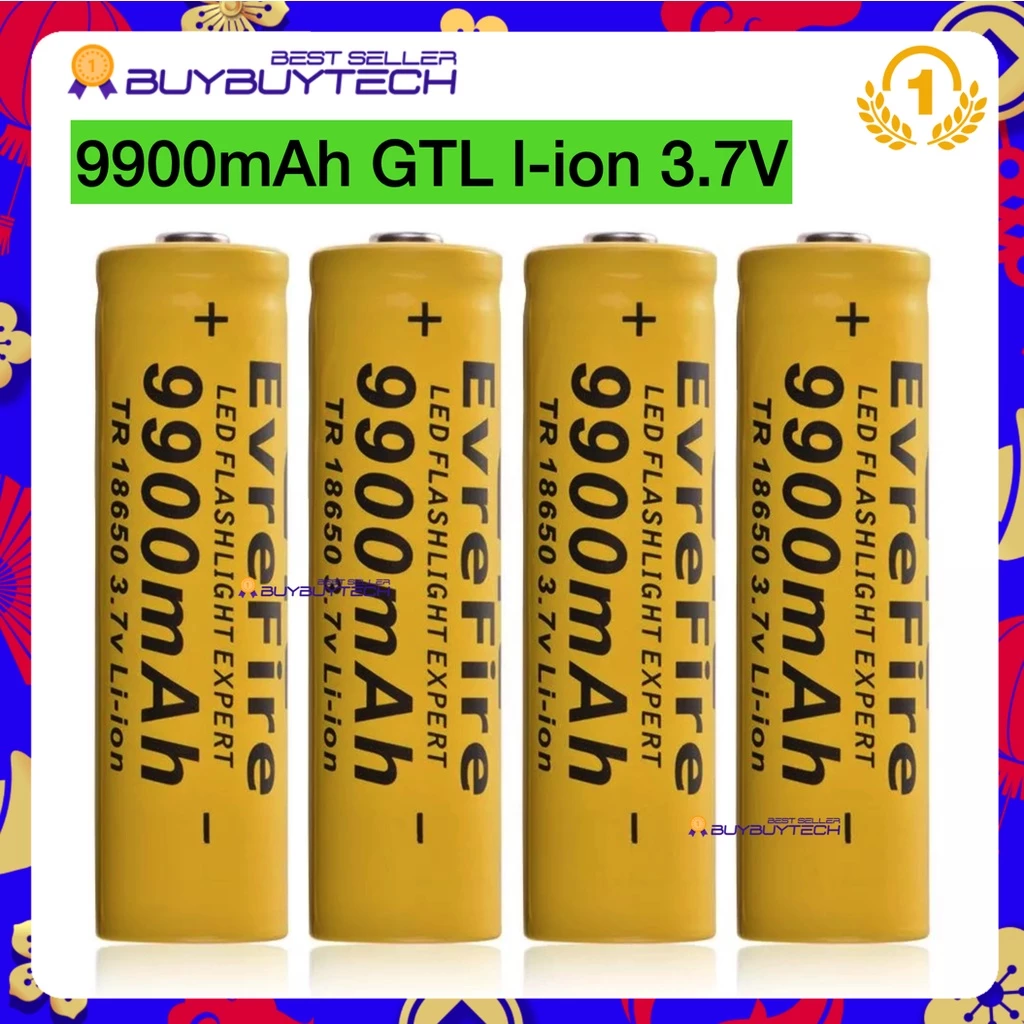 4pcs 18650 9900mAh GTL li-ion 3.7V ไฟฉายแบตเตอรี่แบตเตอรี่แบบชาร์จไฟได้ RC989
