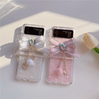 เคสโทรศัพท์มือถือ PC แข็ง กันกระแทก ประดับโบว์มุก สําหรับ Samsung Galaxy Z Flip 4 5G 3in1 Z Flip 3