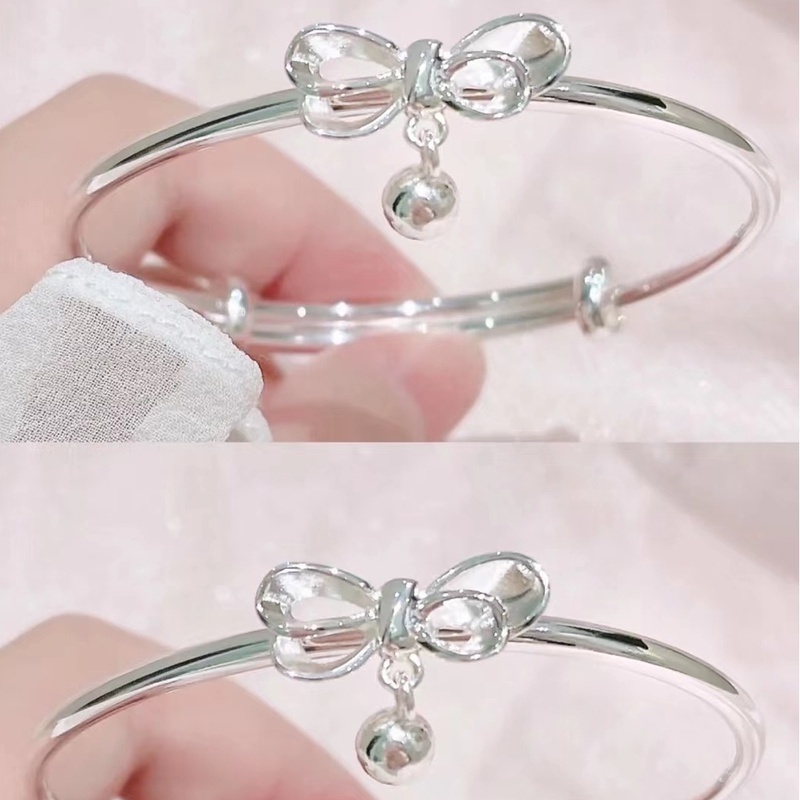 สร้อยข้อมือ กําไลข้อมือ โบว์ ระฆัง ปรับได้ แฟชั่นเกาหลี / หรูหรา สีเงิน โบ กําไลข้อมือ สําหรับผู้หญิง เด็กผู้หญิง