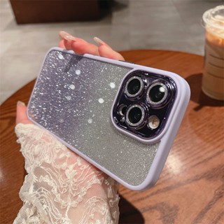 เคสโทรศัพท์มือถือ ซิลิโคนแข็ง แต่งกลิตเตอร์ ไล่โทนสี หรูหรา สําหรับ iPhone 11 12 13 14 Pro Max 14plus