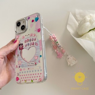 For เคสไอโฟน 14 Pro Max [Sweet Heart Chain Mirror] เคส Phone Case For iPhone 14 Pro Max Plus 13 12 Mini 11 For เคสไอโฟน11 Ins Korean Style Retro Classic Couple Shockproof Protective TPU Cover Shell