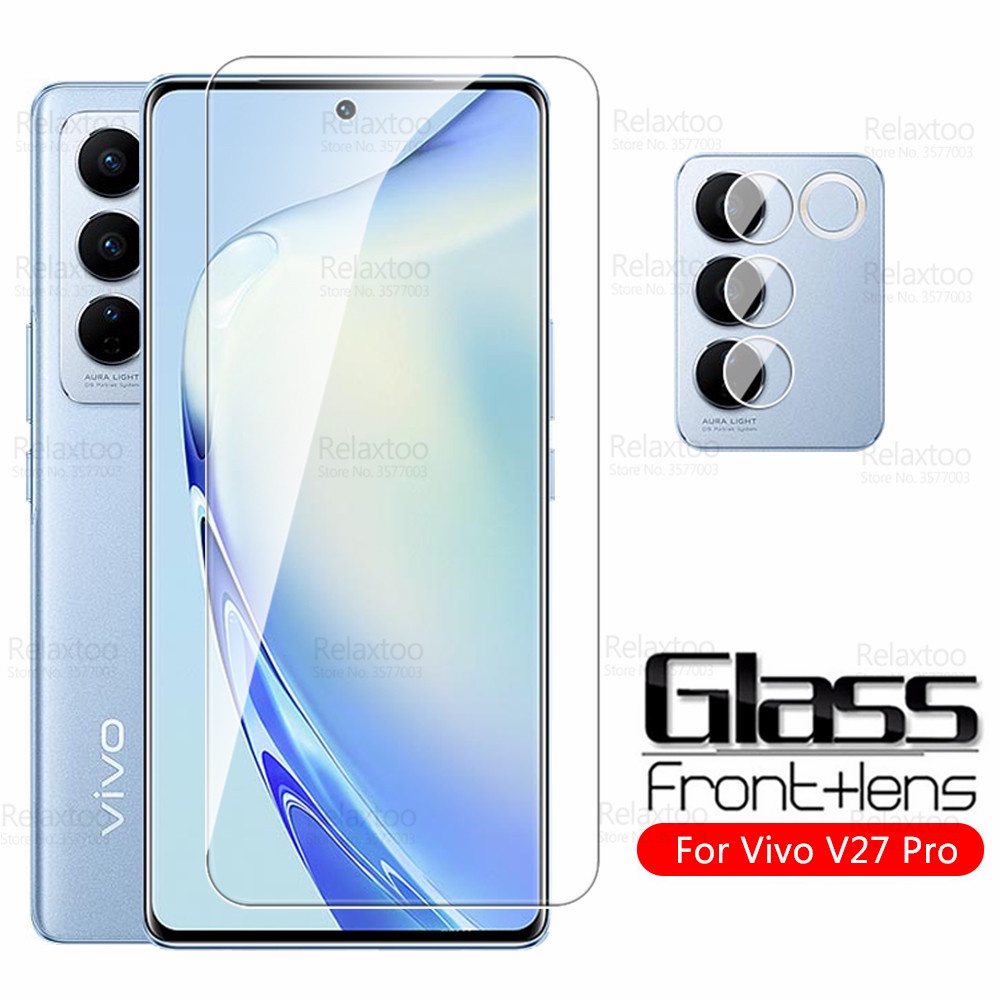 Vivo V27 2 IN 1 ป้องกันหน้าจอสําหรับ Vivo V60 V27 Pro V27Pro V 27 V27e V25e V25 V60Lite 4G 5G คลุมทั้งหมด 9H HD กระจกนิรภัยป้องกันฟิล์มด้านหน้ากล้องกลับฟิล์มกล้องเลนส์ฟิล์ม