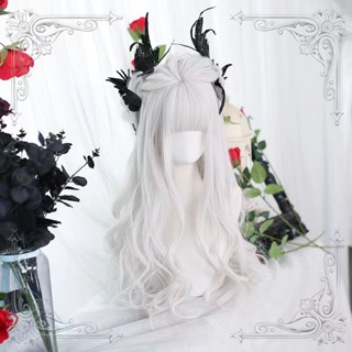 Cosplay Wig White Long Curly / Straight Wig with Bangs Lolita White Cosplay Wig Synthetic Wig for Women Men Heat Resistant