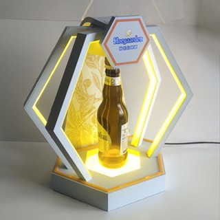 แท่นวางขวดไวน์แบบแขวน Fujia White Beer Luminous Rotating Showcase Creative Advertising ฐานอะคริลิค