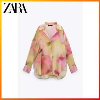 Zara เสื้อเชิ้ต ผ้าซาติน และผ้าเรยอน สีมัดย้อม แฟชั่นฤดูใบไม้ผลิ สําหรับผู้หญิง