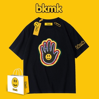 Bkmk เสื้อยืดแขนสั้น พิมพ์ลายการ์ตูนหน้ายิ้ม ทรงหลวม แฟชั่นฤดูร้อน สําหรับผู้ชาย และผู้หญิง