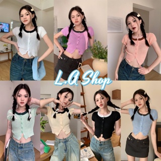 L.A Shop พร้อมส่ง  เสื้อไหมพรมคอกลมแขนสั้น สีพาสเทลน่ารักสไตล์เกาหลี "95116"