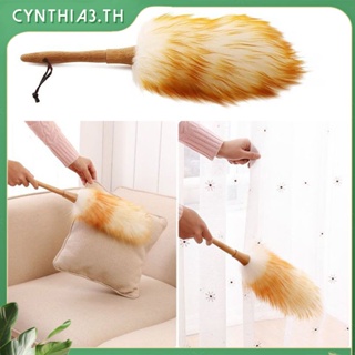 Non-Static Magic Duster ไม้ Handle Proof ไฟฟ้าสถิตกำจัดฝุ่น Feather Duster Lint ฟรีเครื่องมือทำความสะอาดในครัวเรือน Lambswool วัสดุ Cynthia