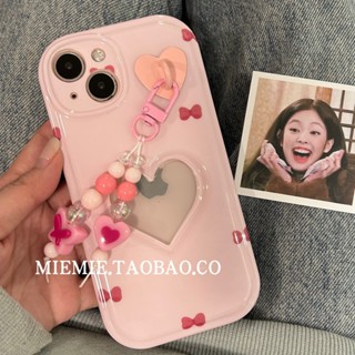 เคสโทรศัพท์มือถือนิ่ม ป้องกัน ลายหัวใจ พร้อมสายโซ่คล้องรูปภาพ สําหรับ Iphone Apple 14promax 13 12 11 14pro 13Promax 13