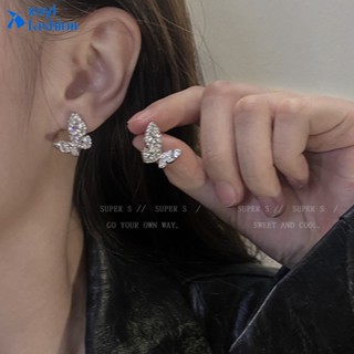 Luxury Zircon Butterfly Earring Silver Stud Earrings for Women Accessories Jewelry