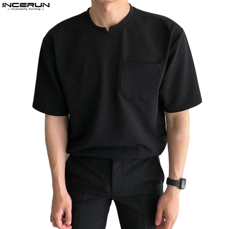 Incerun เสื้อยืด คอกลม แขนสั้น มีกระเป๋าข้างเดียว ผ่อนคลาย – โปรปัง