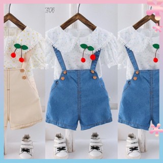 Childrens Wear girls short-sleeved suspender suit summer fashion baby clothes summer 2023 new childrens two-piece suit