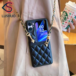 Lushuo เคสโทรศัพท์มือถือหนัง ฝาพับ พร้อมสายคล้อง หรูหรา สําหรับ OPPO Find N2 findn2