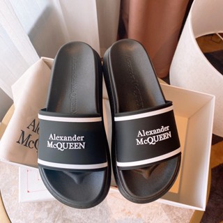 Mcqueen รองเท้าแตะลําลอง หนัง Pu นิ่ม ใส่สบาย สีดํา สไตล์เกาหลี สําหรับสตรี