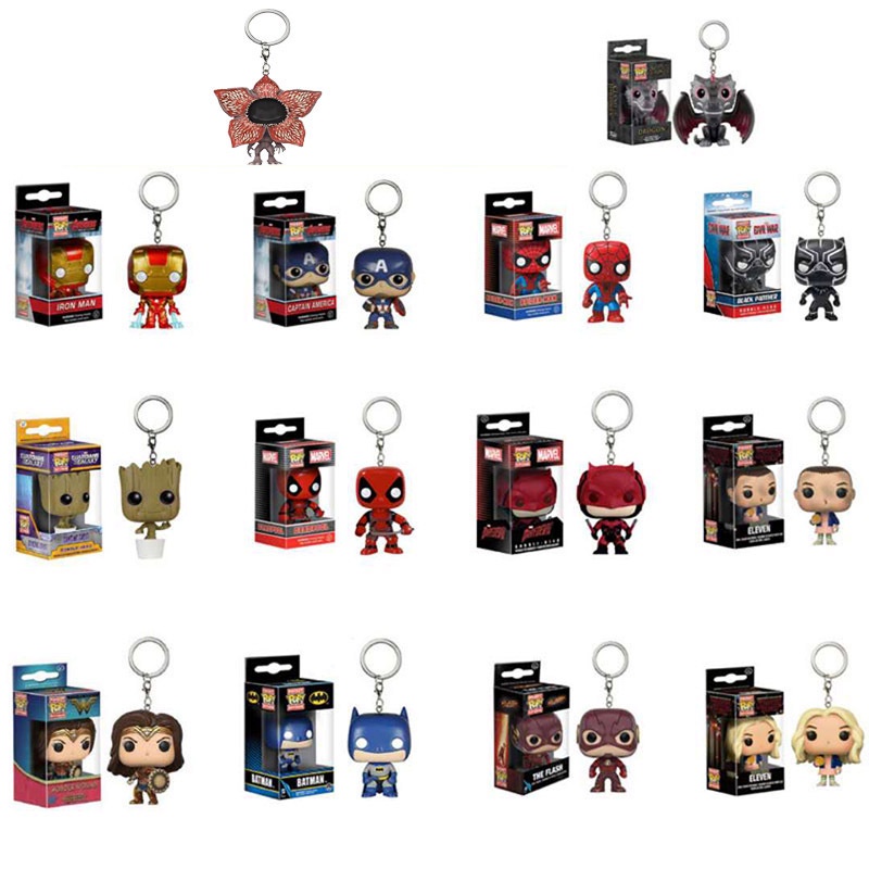 พวงกุญแจ Funko Pocket Pop! พวงกุญแจ โมเดลฟิกเกอร์ Marvel Avengers Iron Man Wonder Woman Spiderman De