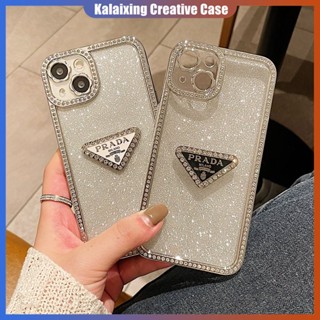เคสโทรศัพท์มือถือ แบบนิ่ม ลาย Prada ประดับเพชร สําหรับ iPhone 14 Pro Max 13 Pro 12 Pro 11 Pro Max