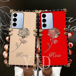 Yjd เคสโทรศัพท์มือถือ กันกระแทก ลายดอกกุหลาบ ประดับเพชร สําหรับ Vivo V27 Pro V27e