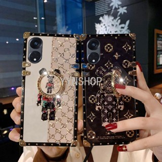 [พร้อมส่ง] เคสโทรศัพท์มือถือแบบแข็ง ลายหมี พร้อมแหวนขาตั้ง แฟชั่น สําหรับ OPPO Reno8 T 5G Reno 8T