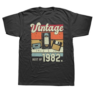 Funny Vintage 40th Birthday 40 Years 1982 Retro Tape Video Cassette Floppy T Shirts Graphic Cotton Birthday Gifts T_03