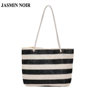 Jasmin NOIR กระเป๋าถือ กระเป๋าสะพายไหล่ แบบสาน ลายทาง เรียบง่าย สําหรับสตรี