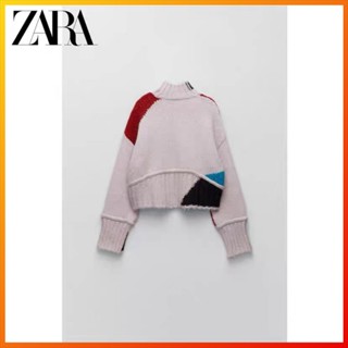 Zara เสื้อกันหนาวแขนยาว คอสูง ผ้าถัก บล็อกสี สําหรับผู้หญิง