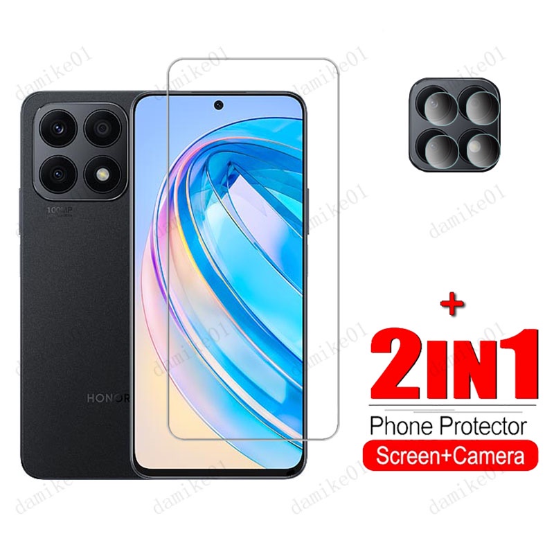 Honor X8a ฟิล์มกระจกนิรภัยสําหรับ Honor X7a X9 X8 5G X7 X6 X5 2 in 1 เลนส์กล้องกระจกป้องกันหน้าจอ