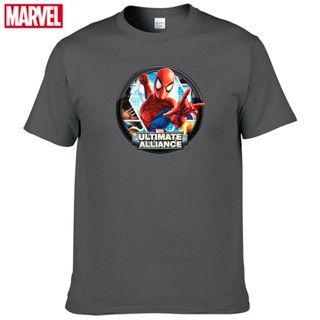 เสื้อยืดแขนสั้น ผ้าฝ้าย 100% พิมพ์ลาย Marvel The Avengers Spider Man แฟชั่นฤดูร้อน สําหรับผู้ชาย 87S-5XL