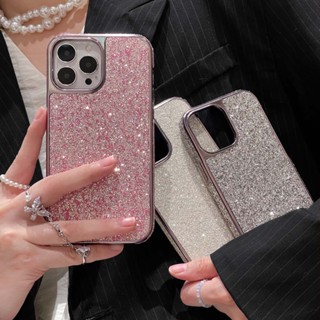 เคสโทรศัพท์มือถือแบบแข็ง กันกระแทก แต่งกลิตเตอร์ สีเงิน สีชมพู หรูหรา เรียบง่าย สําหรับ iPhone 14PROMAX 14 14PRO 12PROMAX 11 13PROMAX