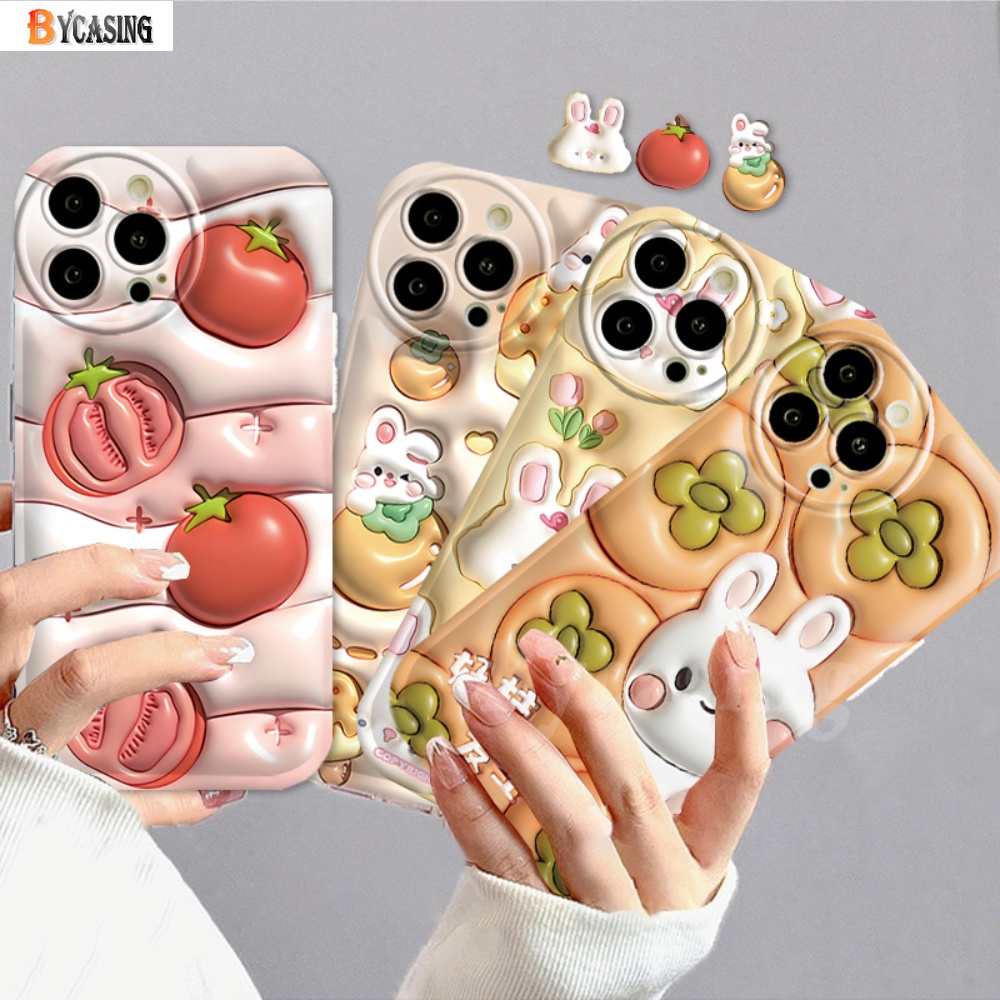 เคสโทรศัพท์มือถือแบบนิ่ม ลายการ์ตูนผลไม้ มะเขือเทศ ลูกพลับ กระต่าย 3D สําหรับ Realme 10 C33 C35 C55 